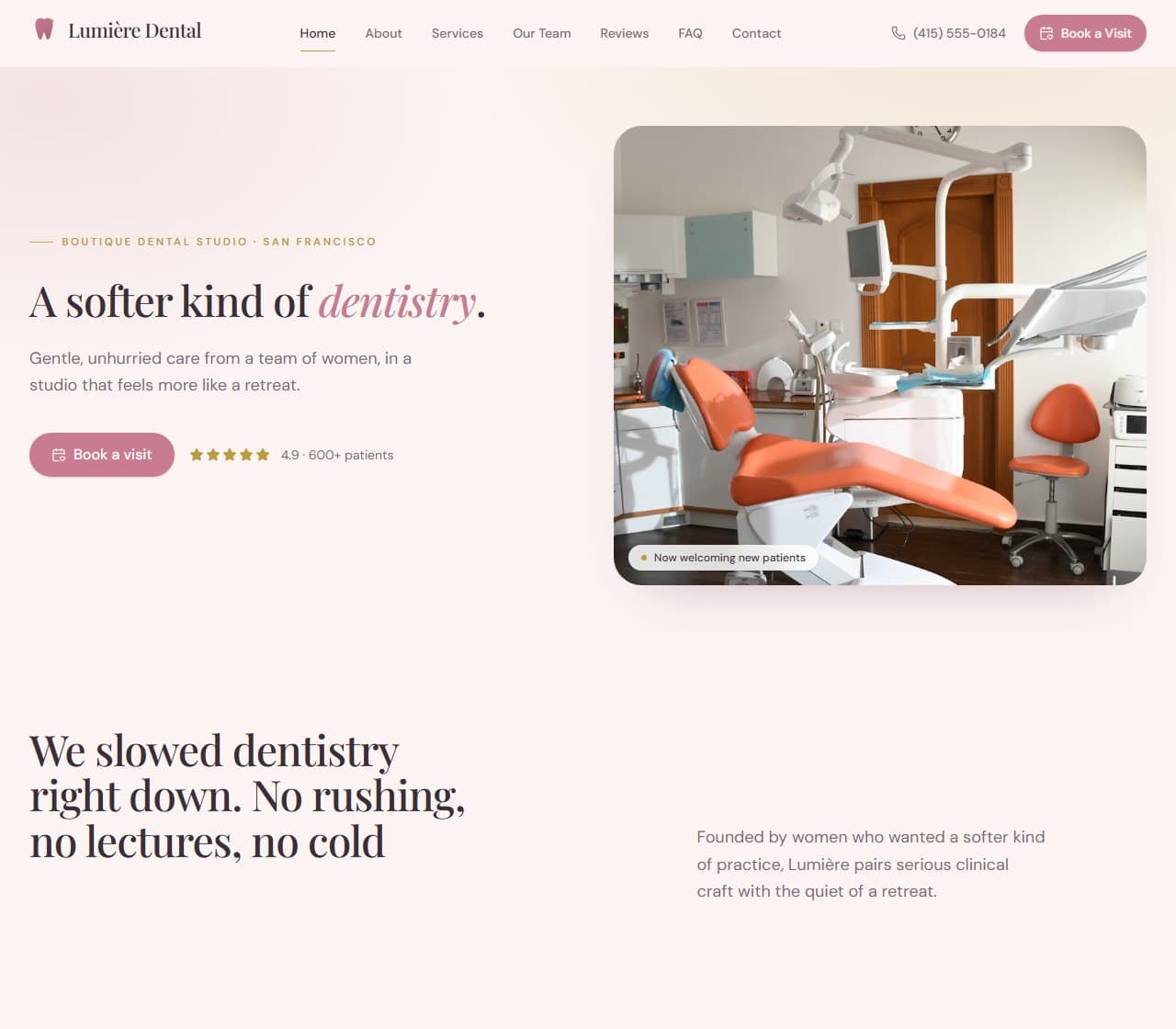 Homepage of the Lumière Dental website