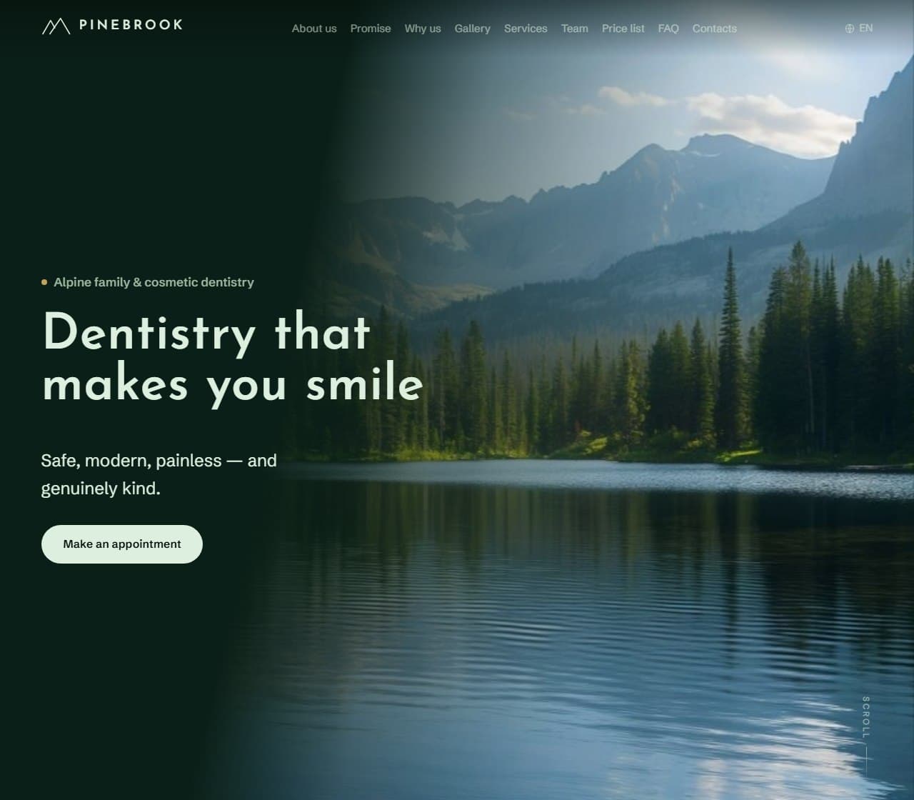 Homepage of the Pinebrooks Smile website